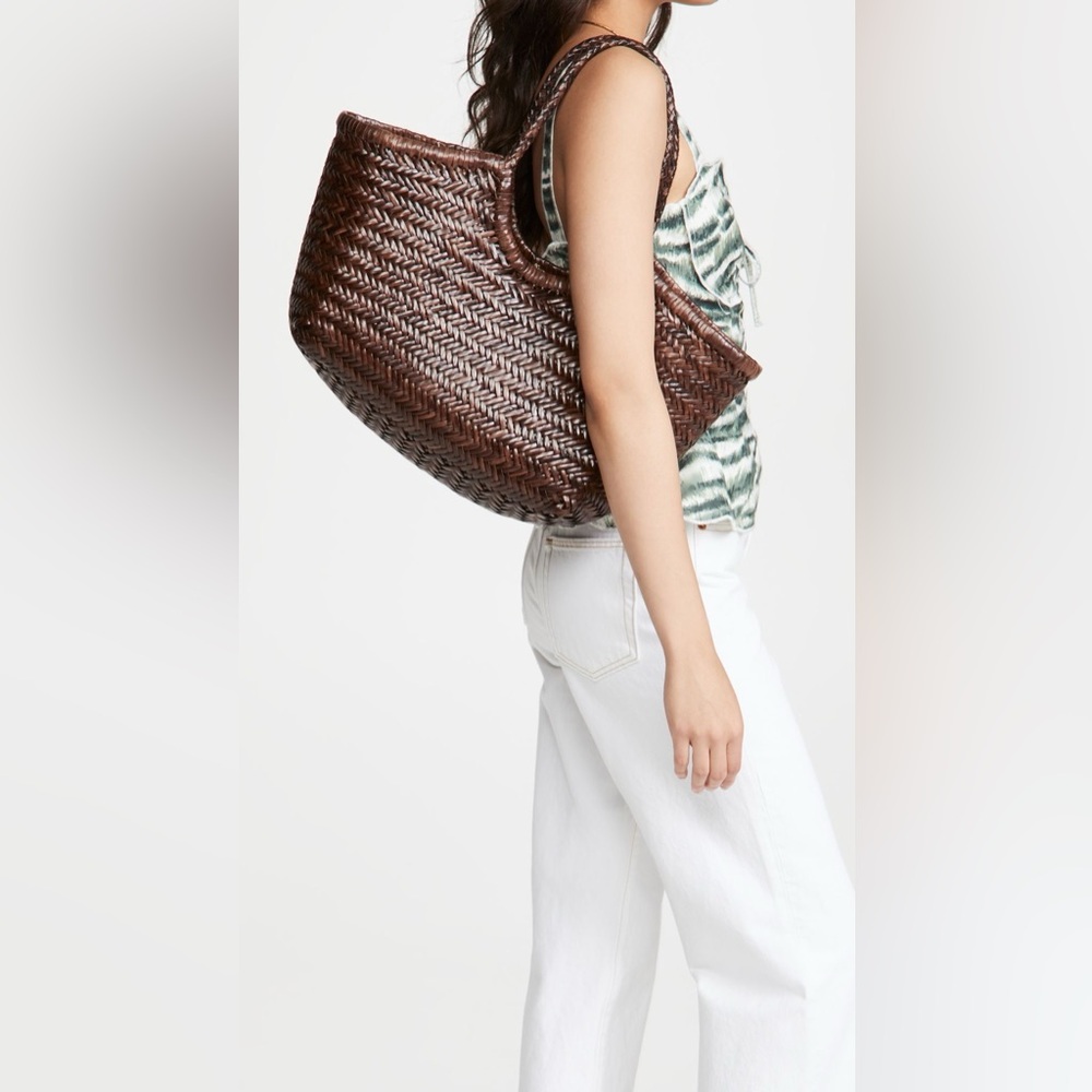 Dark Brown Italian Genuine Leather Woven Weaved Nantucket Tote Bag BNWT